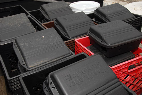 Bait boxes in truck.